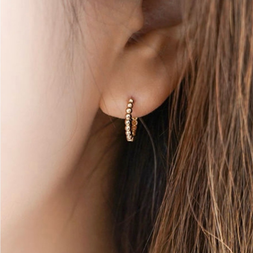 Real 14k Gold Beaded Hoop Earrings Minimalist Everyday Fine Jewelry